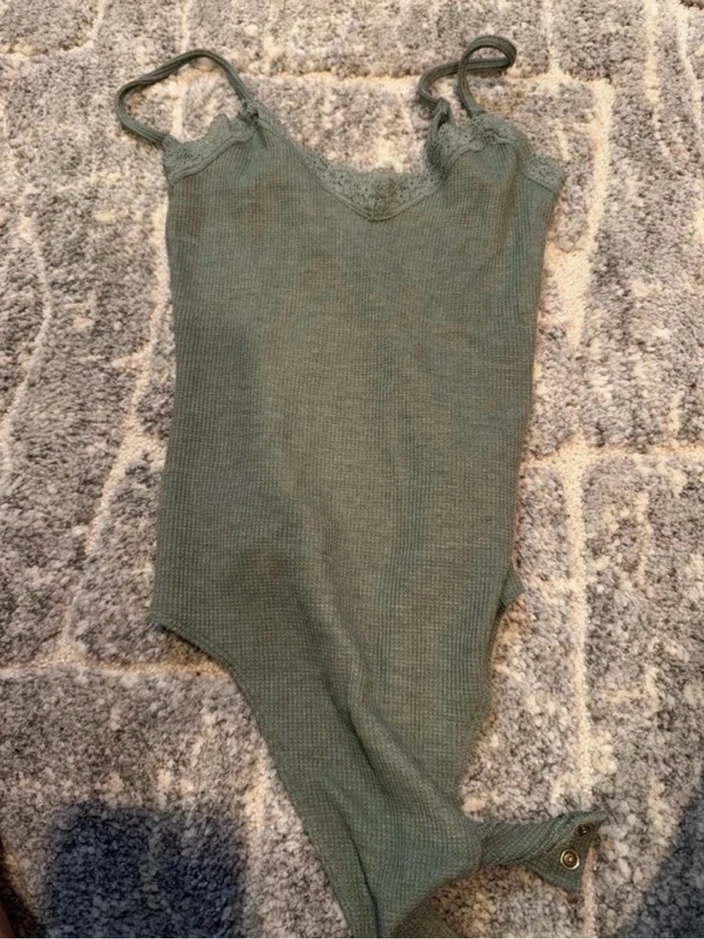 American Eagle Outfitters Olive Green Knit Girls' Bodysuit with Lace Trim